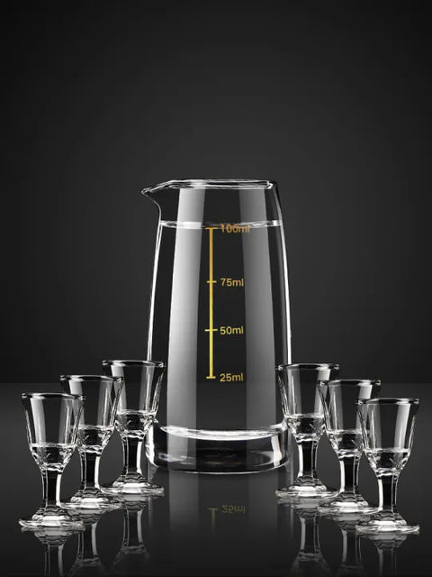 Chinese-Style Liquor Divider & Shooter Glass Gift Set - Elegant Home Wine & Spirits Serveware (1 Carafe + 6 Cups)