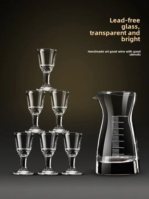 Chinese-Style Liquor Divider & Shooter Glass Gift Set - Elegant Home Wine & Spirits Serveware (1 Carafe + 6 Cups)