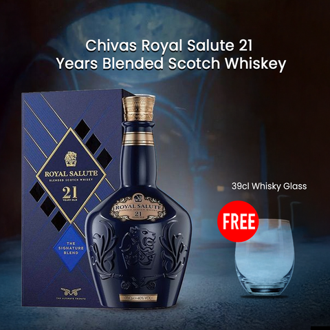 Chivas royal salute 21 years blended scotch whiskey with Gift box, 700ml (Pair of 39cl Whisky Glasses Free)