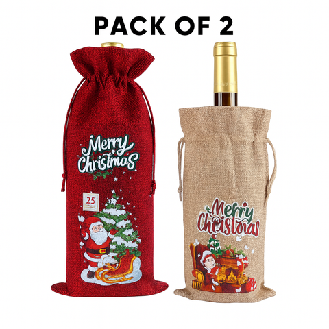 Christmas Burlap Wine Gift Bags (Pack Of 2)