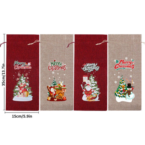 Christmas Burlap Wine Gift Bags (Pack Of 5) - Wine BagBenchmark Wines