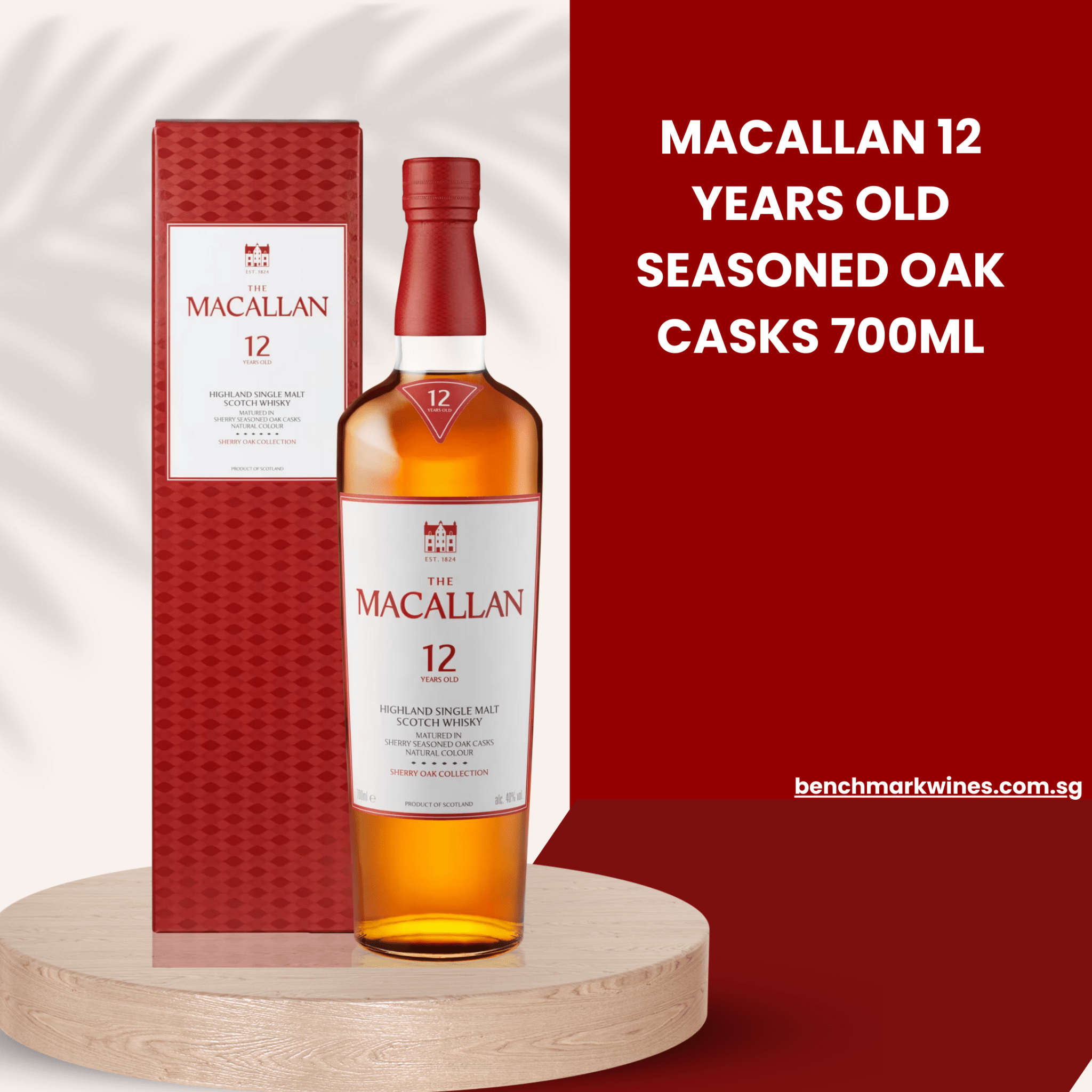 Macallan 12 Years Old Seasoned Oak Casks Single Malt Whisky, 700ml