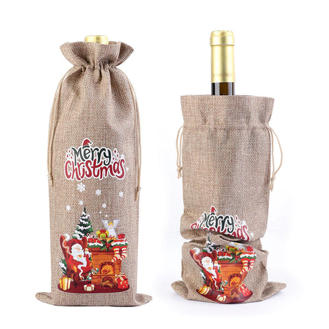 Christmas Burlap Wine Gift Bags (Pack Of 5)