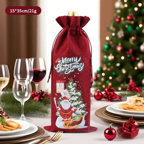 Christmas Burlap Wine Gift Bags (Pack Of 2)