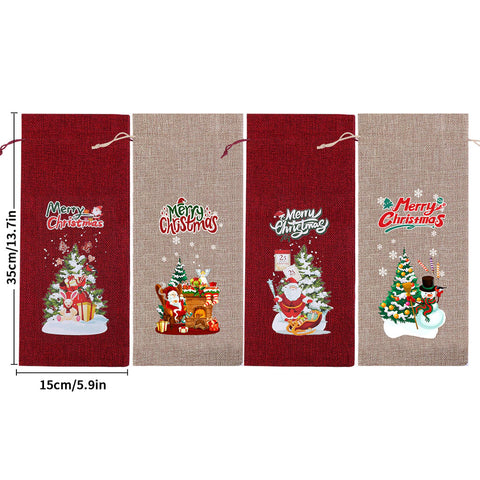 Christmas Burlap Wine Gift Bags (Pack Of 5)